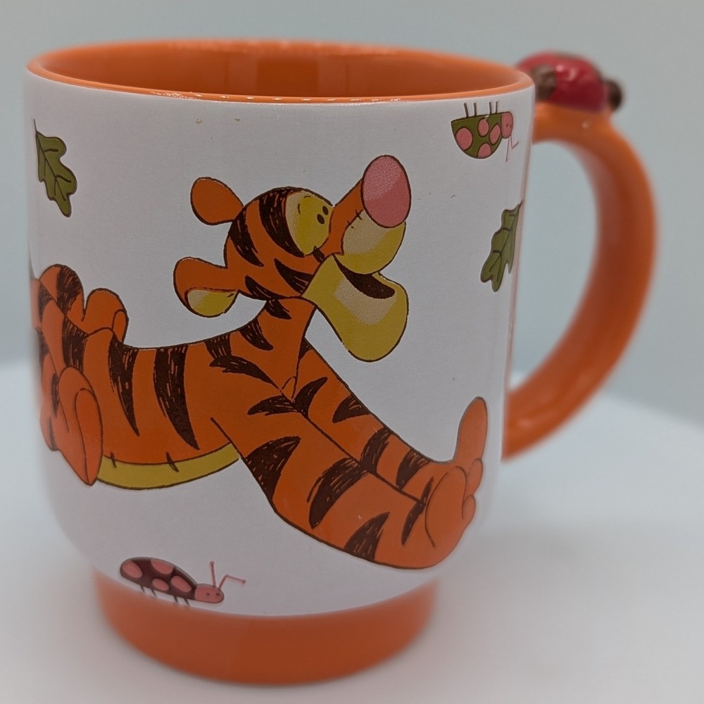 Disney Store Tigger Winnie the Pooh Ceramic Coffee Mug Ladybug 3D Handle Orange